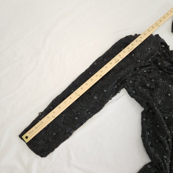 Vintage JOAN LESLIE Hollywood-Fairy-Tale Beaded Black Silk Sheath Dress Size 10. - Picture 16 of 16